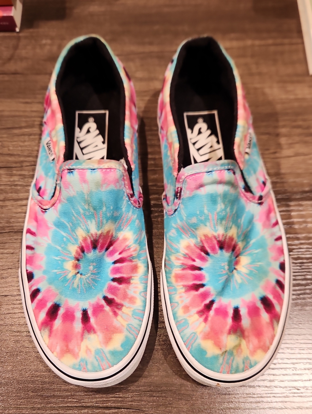 Vans Women's Slip-On Tie-Dye Canvas Shoes - Pink, Blue & Yellow Sz 6